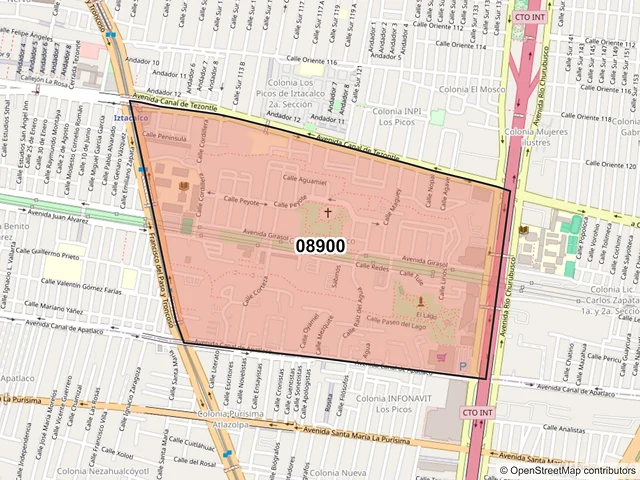 Mapa del código postal 08900, Iztacalco, Ciudad de México