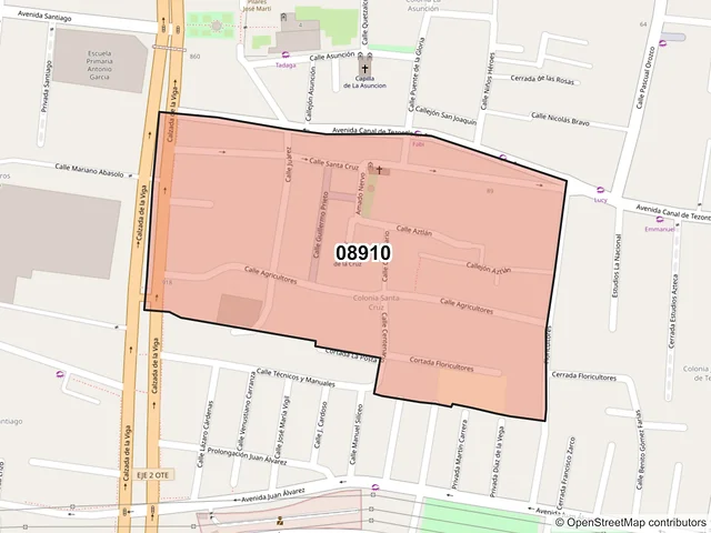 Mapa del código postal 08910, Iztacalco, Ciudad de México