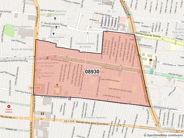Mapa del código postal 08930, Iztacalco, Ciudad de México