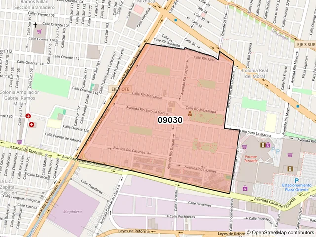 Mapa del código postal 09030, Iztapalapa, Ciudad de México