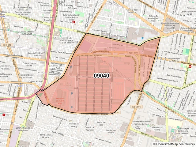 Mapa del código postal 09040, Iztapalapa, Ciudad de México
