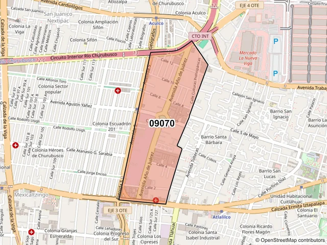 Mapa del código postal 09070, Iztapalapa, Ciudad de México