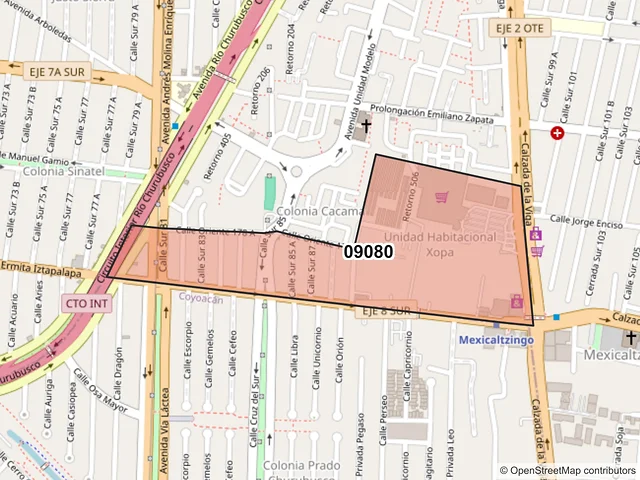 Mapa del código postal 09080, Iztapalapa, Ciudad de México