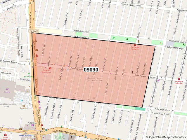 Mapa del código postal 09090, Iztapalapa, Ciudad de México