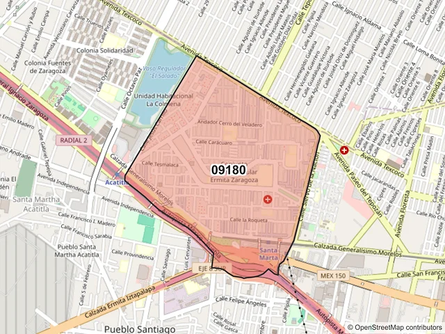 Mapa del código postal 09180, Iztapalapa, Ciudad de México