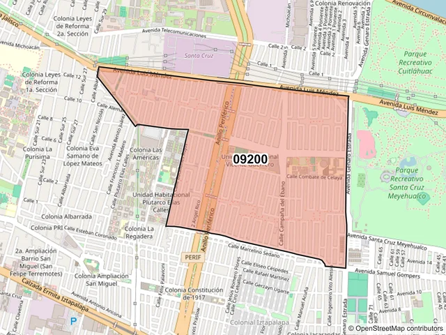 Mapa del código postal 09200, Iztapalapa, Ciudad de México