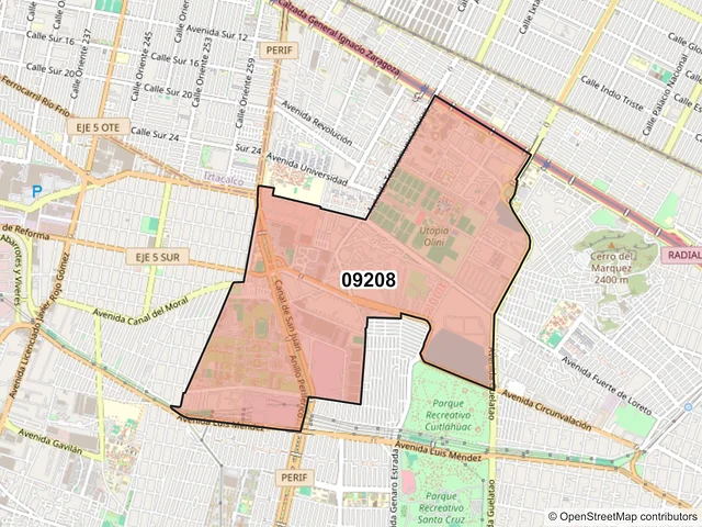 Mapa del código postal 09208, Iztapalapa, Ciudad de México