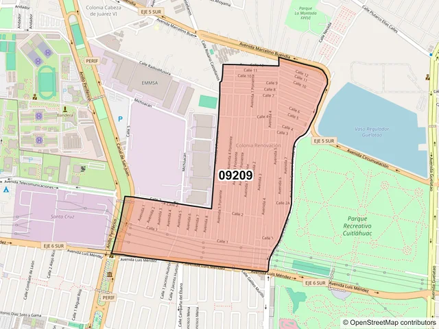 Mapa del código postal 09209, Iztapalapa, Ciudad de México