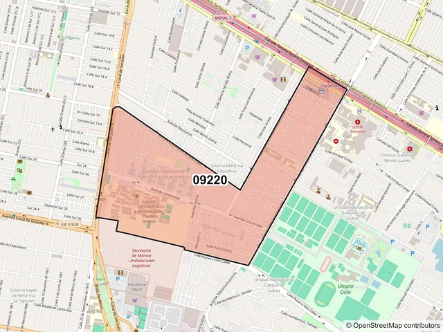 Mapa del código postal 09220, Iztapalapa, Ciudad de México