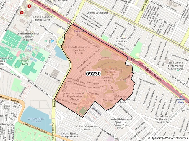 Mapa del código postal 09230, Iztapalapa, Ciudad de México