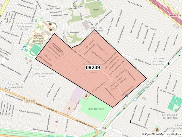 Mapa del código postal 09239, Iztapalapa, Ciudad de México