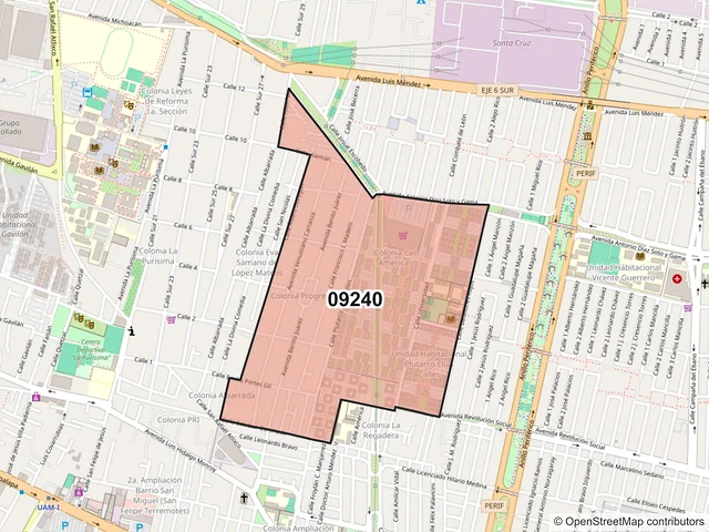 Mapa del código postal 09240, Iztapalapa, Ciudad de México