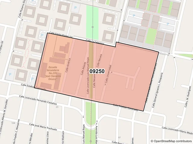Mapa del código postal 09250, Iztapalapa, Ciudad de México