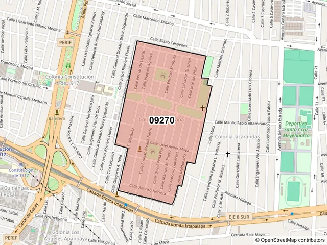Mapa del código postal 09270, Iztapalapa, Ciudad de México