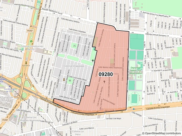 Mapa del código postal 09280, Iztapalapa, Ciudad de México
