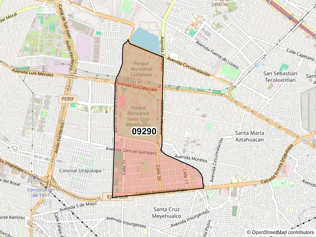 Mapa del código postal 09290, Iztapalapa, Ciudad de México