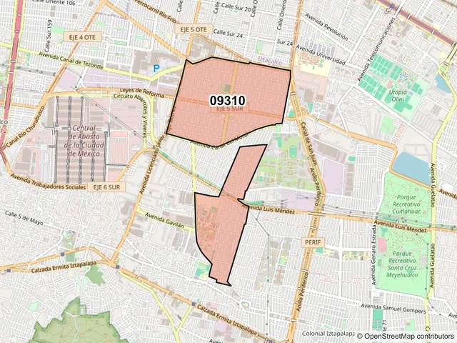 Mapa del código postal 09310, Iztapalapa, Ciudad de México
