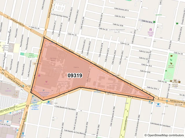 Mapa del código postal 09319, Iztapalapa, Ciudad de México