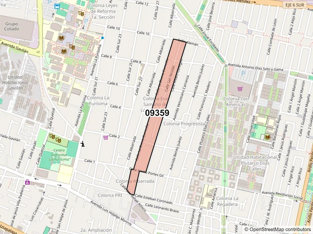 Mapa del código postal 09359, Iztapalapa, Ciudad de México