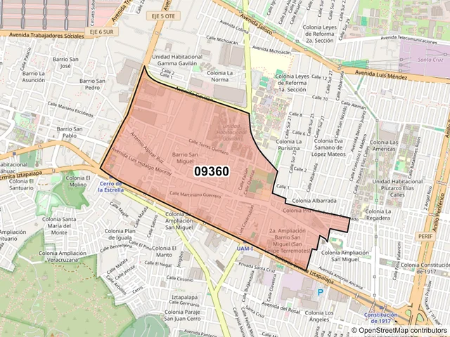Mapa del código postal 09360, Iztapalapa, Ciudad de México