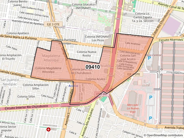Mapa del código postal 09410, Iztapalapa, Ciudad de México
