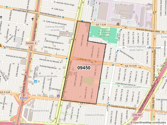 Mapa del código postal 09450, Iztapalapa, Ciudad de México
