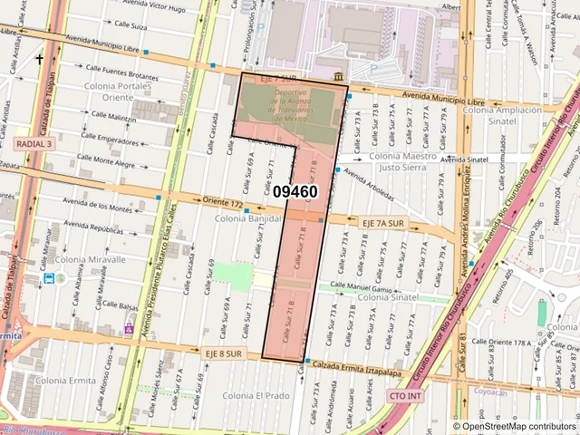 Mapa del código postal 09460, Iztapalapa, Ciudad de México