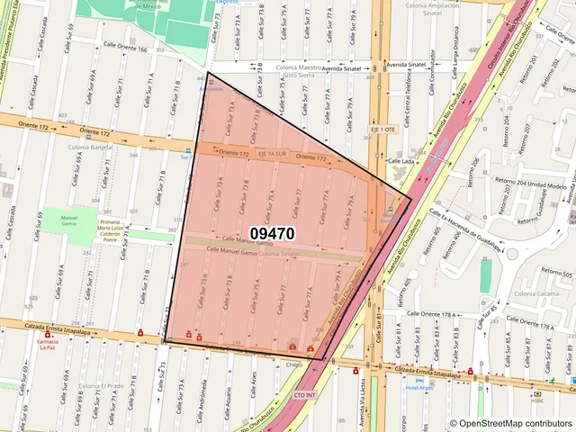 Mapa del código postal 09470, Iztapalapa, Ciudad de México