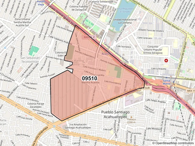 Mapa del código postal 09510, Iztapalapa, Ciudad de México