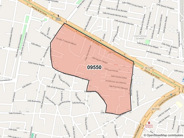 Mapa del código postal 09550, Iztapalapa, Ciudad de México