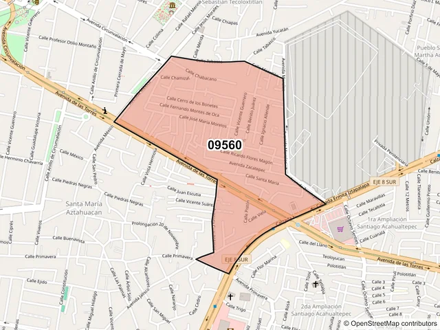 Mapa del código postal 09560, Iztapalapa, Ciudad de México