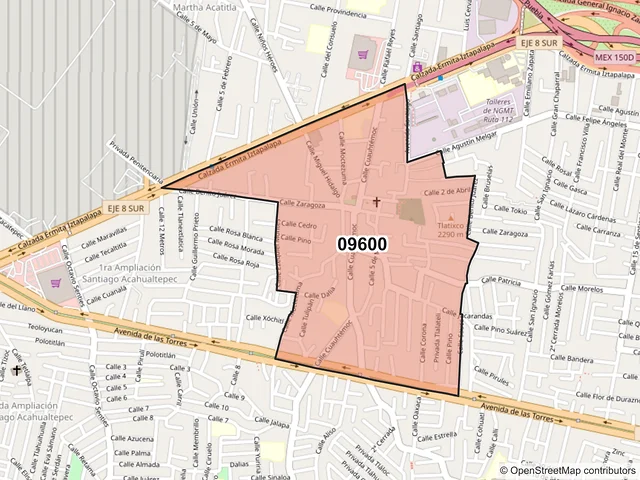 Mapa del código postal 09600, Iztapalapa, Ciudad de México