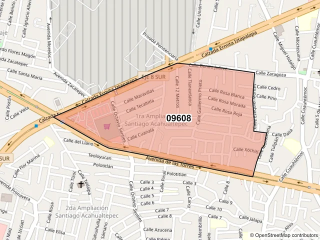 Mapa del código postal 09608, Iztapalapa, Ciudad de México