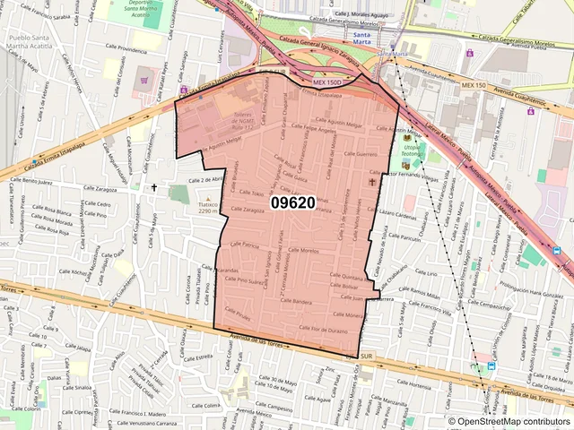 Mapa del código postal 09620, Iztapalapa, Ciudad de México