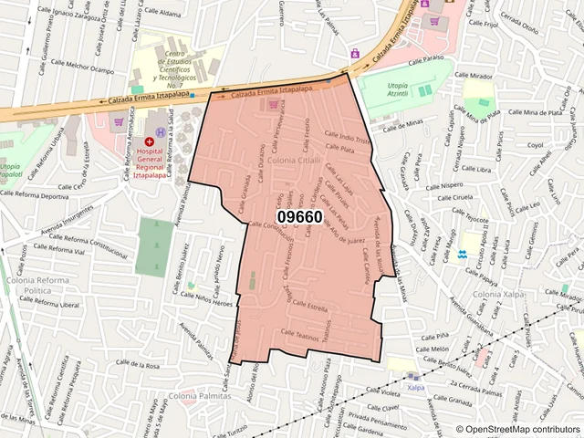 Mapa del código postal 09660, Iztapalapa, Ciudad de México