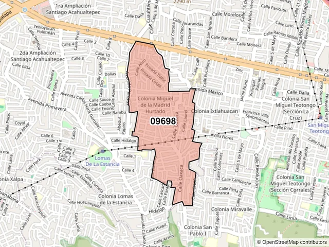 Mapa del código postal 09698, Iztapalapa, Ciudad de México