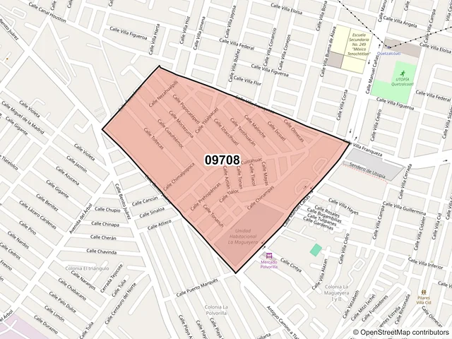 Mapa del código postal 09708, Iztapalapa, Ciudad de México
