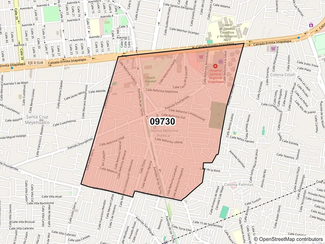 Mapa del código postal 09730, Iztapalapa, Ciudad de México