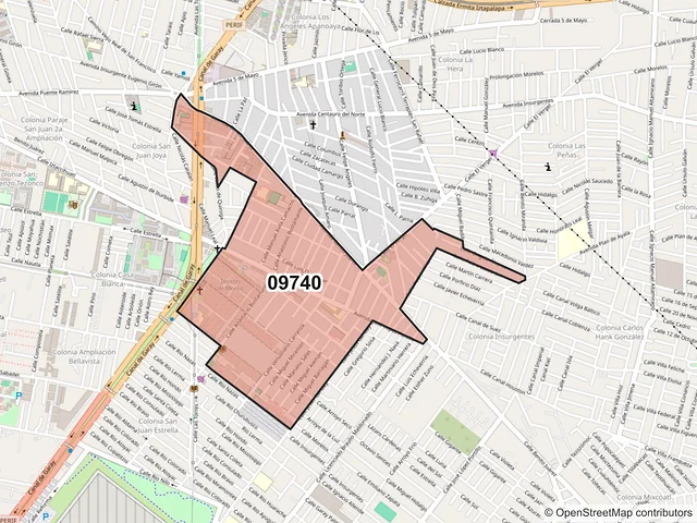 Mapa del código postal 09740, Iztapalapa, Ciudad de México