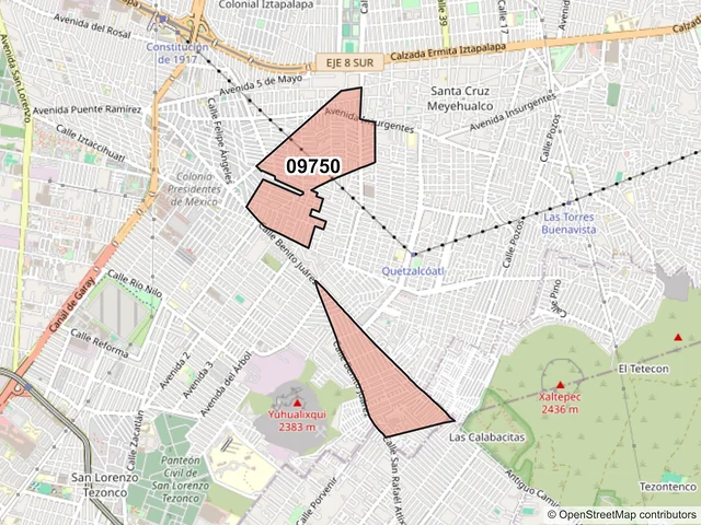 Mapa del código postal 09750, Iztapalapa, Ciudad de México