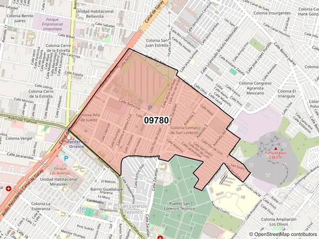Mapa del código postal 09780, Iztapalapa, Ciudad de México