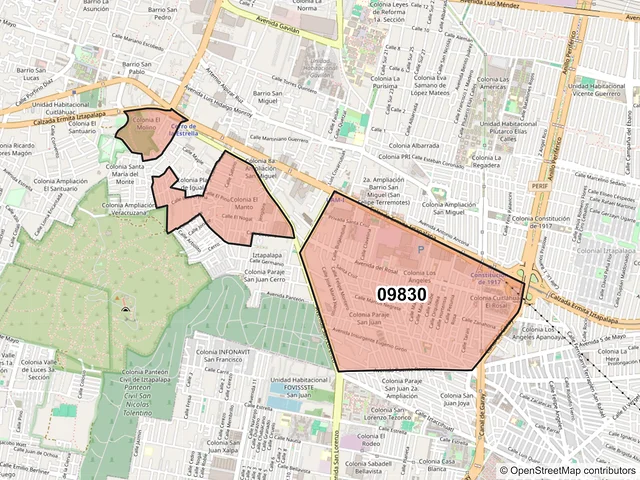 Mapa del código postal 09830, Iztapalapa, Ciudad de México