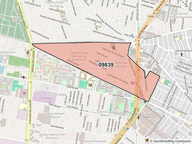 Mapa del código postal 09839, Iztapalapa, Ciudad de México