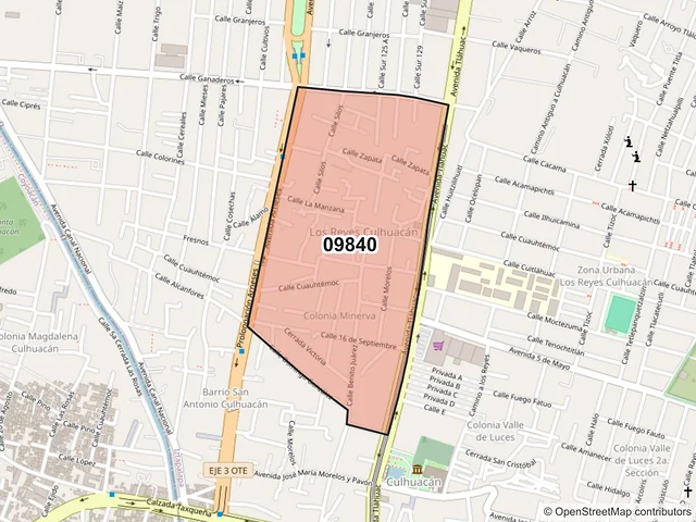 Mapa del código postal 09840, Iztapalapa, Ciudad de México