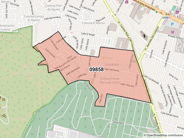 Mapa del código postal 09858, Iztapalapa, Ciudad de México