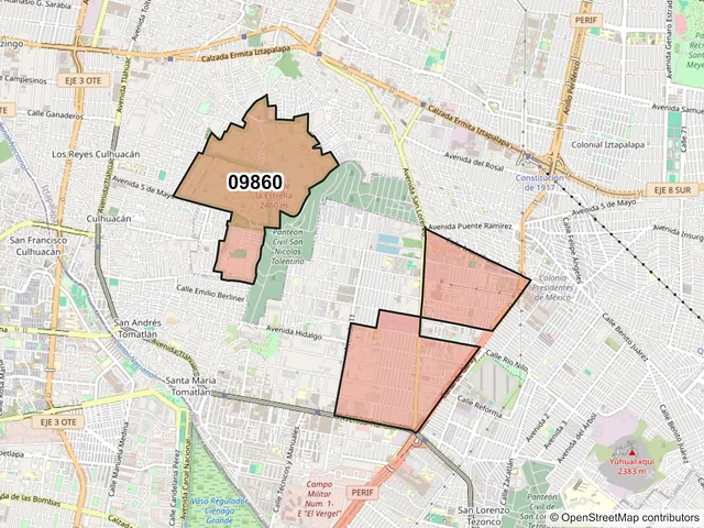 Mapa del código postal 09860, Iztapalapa, Ciudad de México