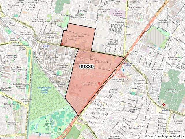 Mapa del código postal 09880, Iztapalapa, Ciudad de México