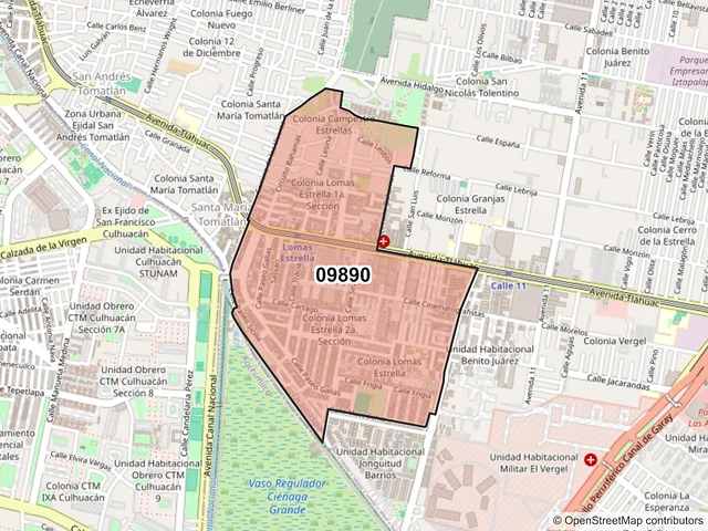 Mapa del código postal 09890, Iztapalapa, Ciudad de México