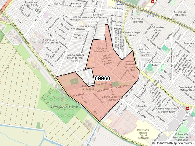 Mapa del código postal 09960, Iztapalapa, Ciudad de México