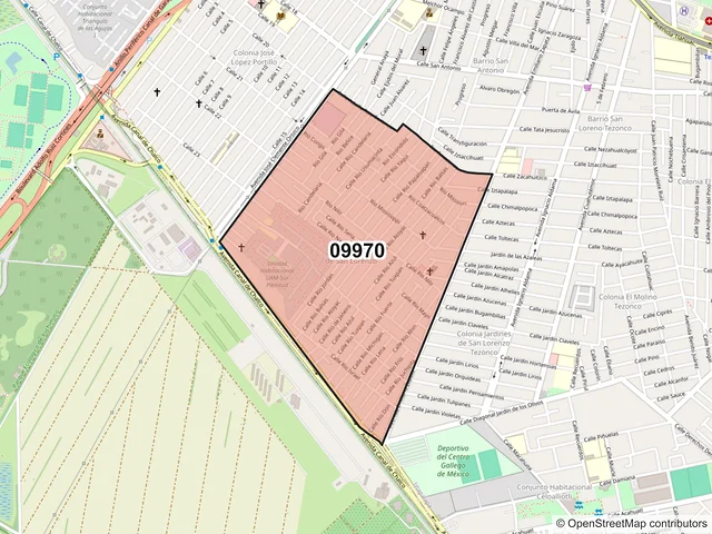Mapa del código postal 09970, Iztapalapa, Ciudad de México